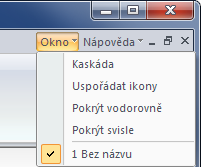 Editor 22 1.5. Okno Tato kapitola popisuje, jak lze uspořádat podokna obsahující CNC programy. Klikněte na Okno v pravém horním rohu lišty.