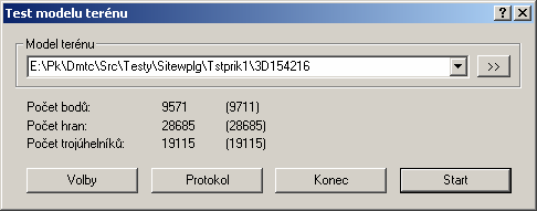 Test modelu terénu Použití U - Min. protilehlý úhel (standardně 140 stupňů) znamená nejmenší úhel u bodu protilehlého hraně pro označení hrany za obalovou. K - min. koeficient délky (std.