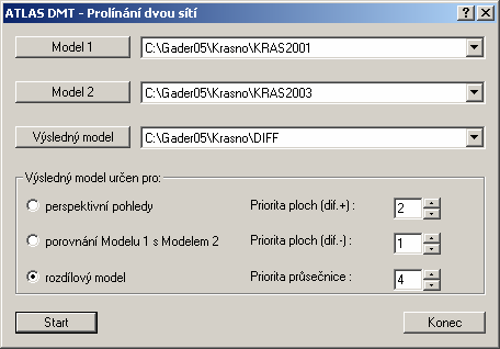Dialog Prolínání dvou sítí Model 1 - K zadání názvu prvního modelu slouží standardní dialog nabízející existující soubory s příponou ".trj".
