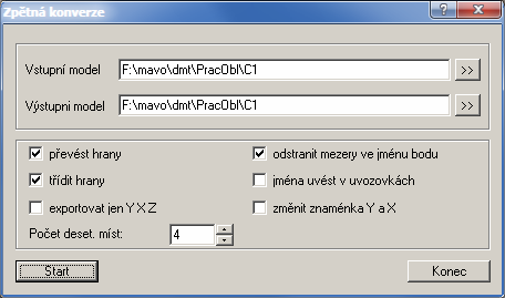 výchozím modelem, resp. se souborem určujícím vybranou oblast výchozího modelu.