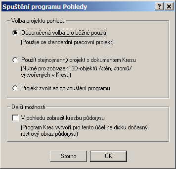 Překreslit... slouží k překreslení pohledu podle nastavení řídící úsečky. Tlačítko využijeme, pokud nemáme zapnutou průběžnou změnu, nebo v případě, že jsme pohled změnili přímo v programu 3D pohledy.