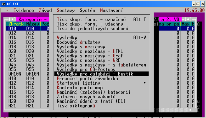 2. Nad kategoriemi pak vyvolat menu : Alt+M a zvolit "Výsledky pro databázi -