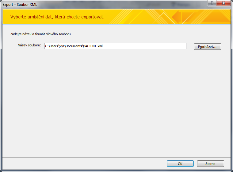 2) Zobrazí se dialogové okno Export Soubor XML 3) V dialogovém okně Export Soubor XML