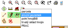 4.2 Měření vzdálenosti v mapě Pro účely ručního měření erozně ohrožených ploch od hranic pozemků, mám v LPIS možnost použít nástroje pro měřené vzdálenosti. Postup je tento: 1.