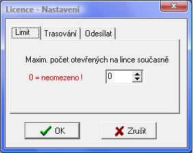 Trasování Zde nastavte (povolte): Limit Trasovat povolení vytvářet LOG komunikace modulu Licence. Smazat trace při startu povolení smazat LOG komunikace modulu Licence po startu XAPI serveru.