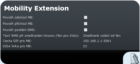 Text SMS při zmeškaném hovoru (%n pro číslo): - text SMS, který má odeslán, pokud bylo zmeškané volání. Na místo %n bude v textu doplněno číslo volajícího.