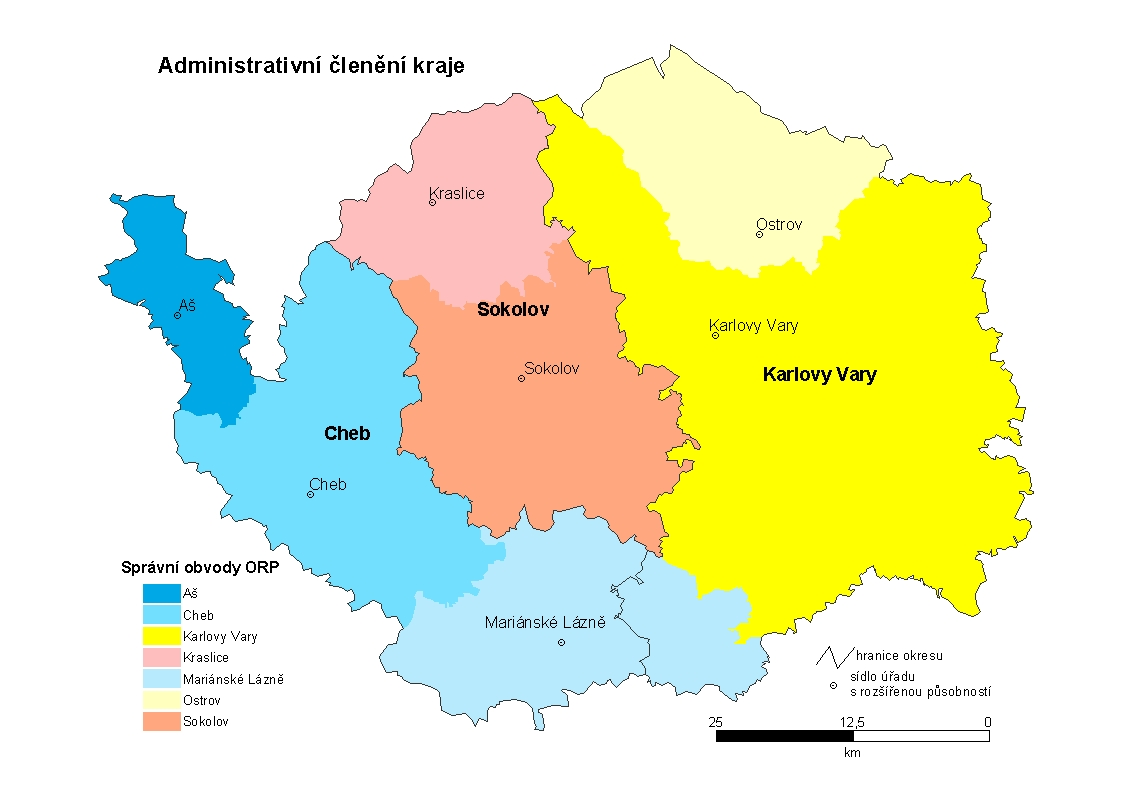 Administrativní Členění Kraje Karlovarský kraj leží v severní části Západočeského kraje, na nejzazším západě Čech, a je tak zároveň i nejzápadnějším krajem České republiky Kraj sousedí na