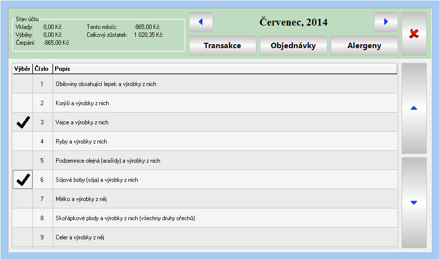 33.6 Alergeny Zde si každý strávník může nadefinovat potraviny, na které je alergický.