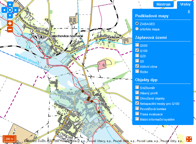 Zvětšení mapového pole Mapové pole lze zvětšit na celou stránku po kliknutí na tlačítko v pravém dolním rohu mapového pole.