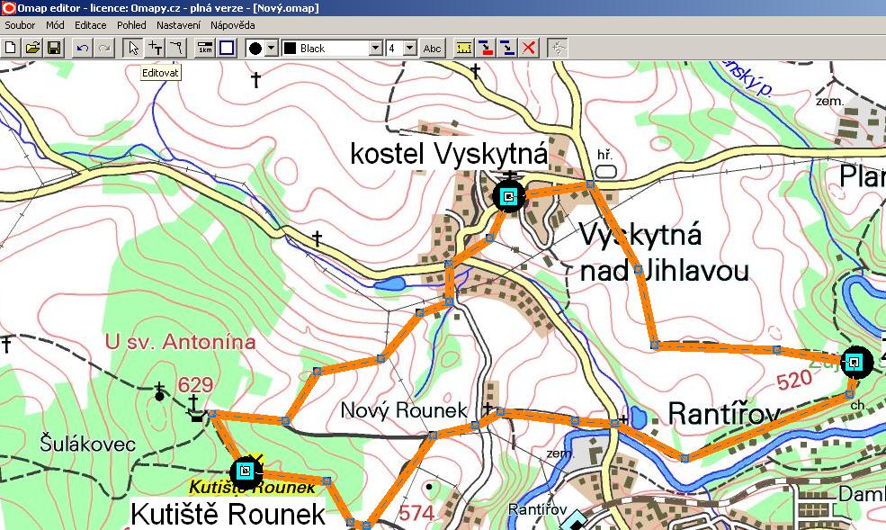 10. Přidávání dílčích bodů geoprvku linie Realizujte klikáním na požadovanou pozici v mapě.