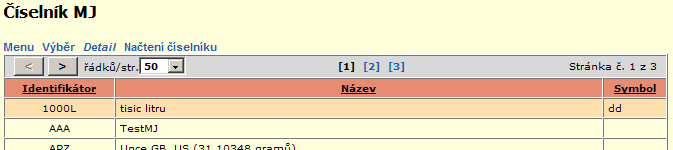 7.4 Číselník MJ Volbou Číselník MJ z výběrové lišty se dostanete na stránku evidence měrných jednotek. Na této stránce je zobrazena tabulka s údaji o měrných jednotkách evidovaných v ROBISu.