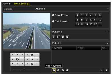 2. V seznamu menu vyberte kameru - Camera. 3. V seznamu presetů zvolte preset - Preset. 4.2.3 Nastavení patrol Účel: Patroly se nastavují za účelem pohybu PTZ do různých klíčových bodů; následuje setrvání v tomto bodě po nastavenou dobu a následně pohyb do dalšího klíčového bodu.