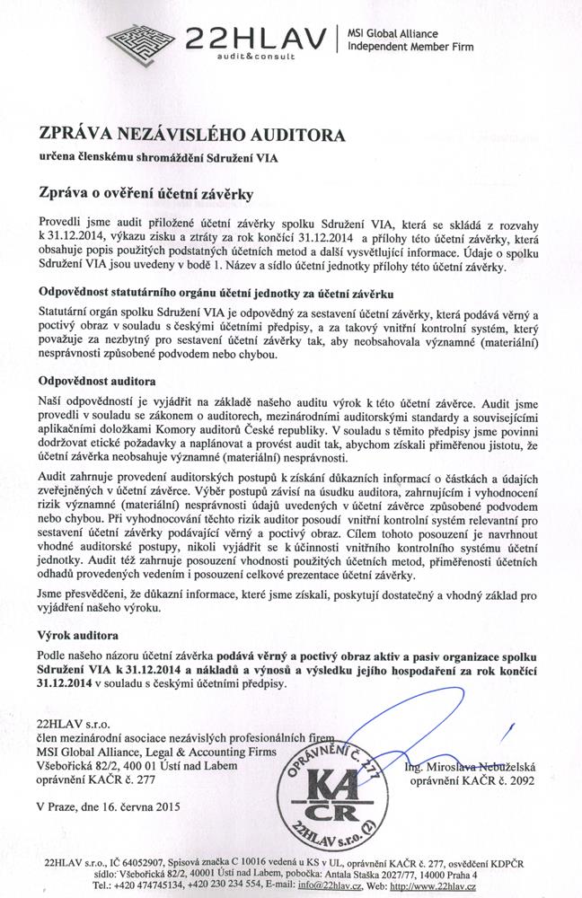 AUDITORA Zpráva