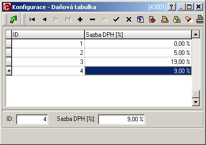 Změna v daňové tabulce pro FBS - v tomto případě dojde k přidání další sazby DPH, původní sazba zůstane zachována - při ruční změně je postup následující: 1.