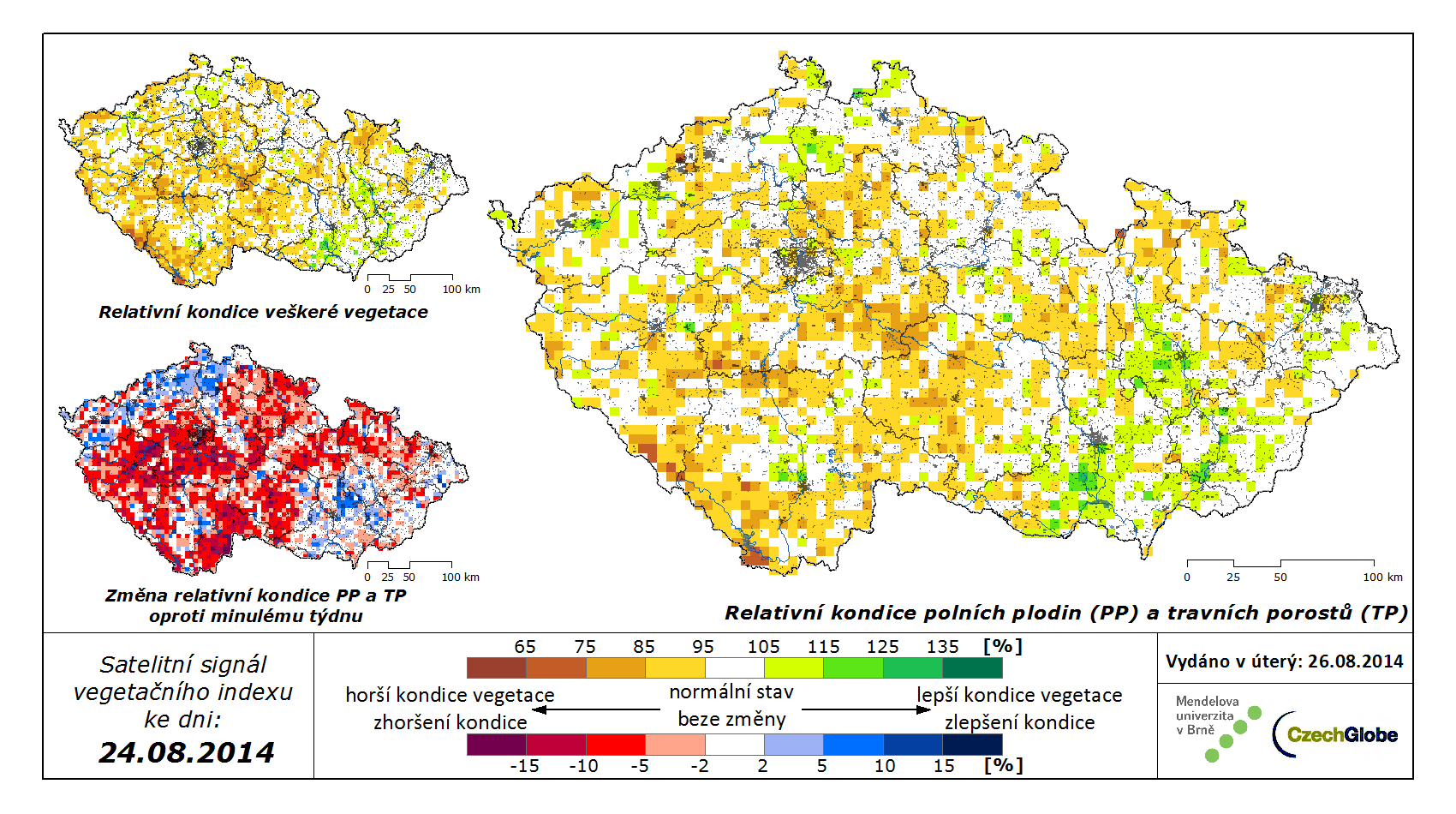 Družice (Aqua a Terra, systém NDVI) -