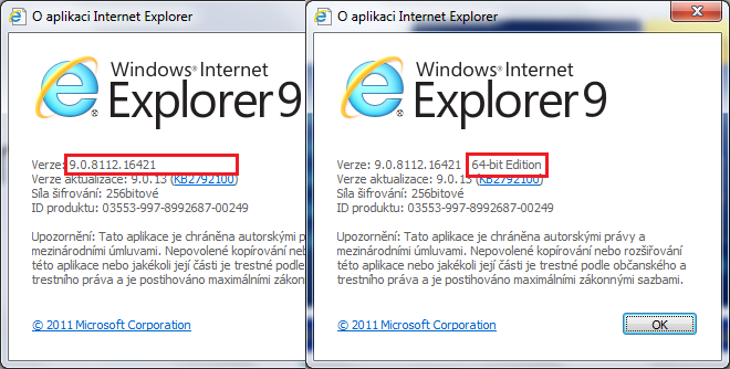 Pokud máte 64bitový Internet Explorer 9, tak se instaluje Logica PKI64. Majitelé 64bitové verze Windows 7 si proto musí ověřit, jakou bitovou verzi prohlížeče používají.