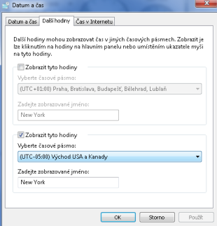 2.6. Přidejte si další hodiny na Hlavní panel W_7 umožňují na Hlavním panelu zobrazit až troje hodiny. Ve výchozím nastavení se zobrazují pouze jedny hodiny.