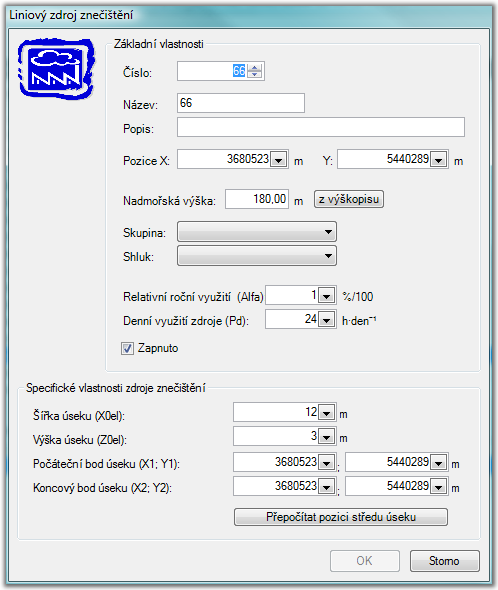 Projekt Šířka úseku (X0el) Hodnota musí být v intervalu hodnot 0.01 až 10000. Výška úseku (Z0el) Hodnota musí být v intervalu hodnot 0 až 1000.