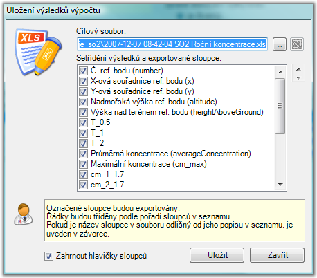 70 SYMOS '97 Zvolíme jméno a umístění výstupního souboru. Vybereme a označíme sloupce pro export. Pomocí je možné změnit pořadí sloupců.