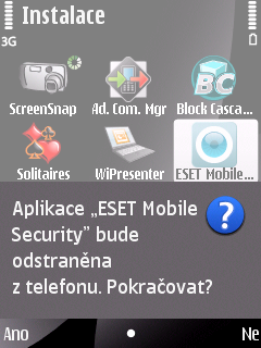 1.3 Odinstalace Pro odinstalaci ESET Mobile Security jděte do Menu > Aplikace >ESET Mobile Security>Volby>Odstranit.