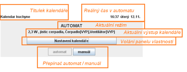 Prvek Kalendář je vizualizační prvek, napojený na rozsáhlou datovou strukturu v automatu (Tato struktura je např. deklarována v knihovně MAR3.