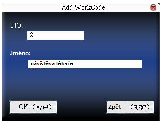 Editace prac. kódu se provádí obdobně jenom není možno měnit číslo kódu. 2.