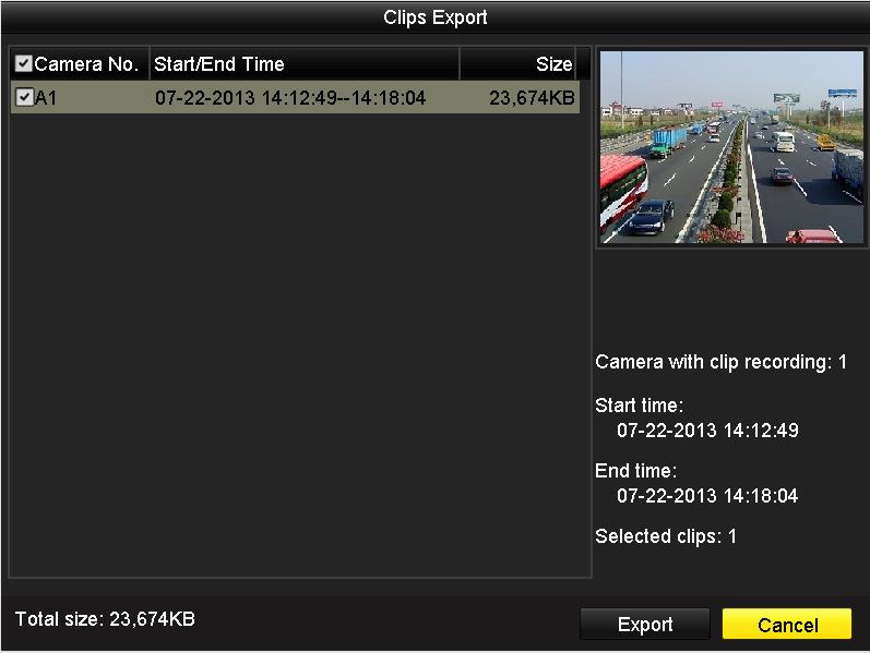 Figure 7. 14 Export klipů Pro zálohování lze najednou vybrat až 30 položek videoklipů. 4.