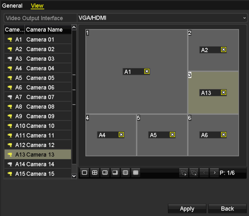 Figure 3. 9 Live View (Živý náhled) - Camera Order (Pořadí kamer) 2) Kliknutím vyberte okno a poté v seznamu kamer dvakrát klikněte na název kamery, kterou chcete zobrazit.
