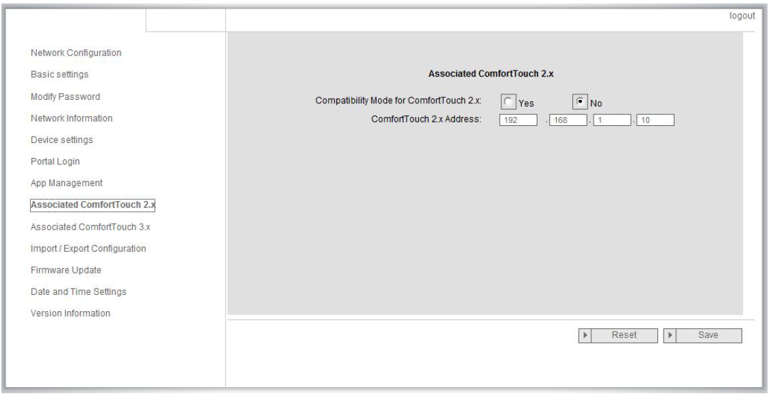 Modify (Upravit) Vyvolá přechozí menu pro nastavení povolení pro různé funkce (Permission). Delete (Smazat) Smaže vybraného uživatele z menu. 6.9 Konfigurační menu Associated ComfortTouch 2.x Obr.