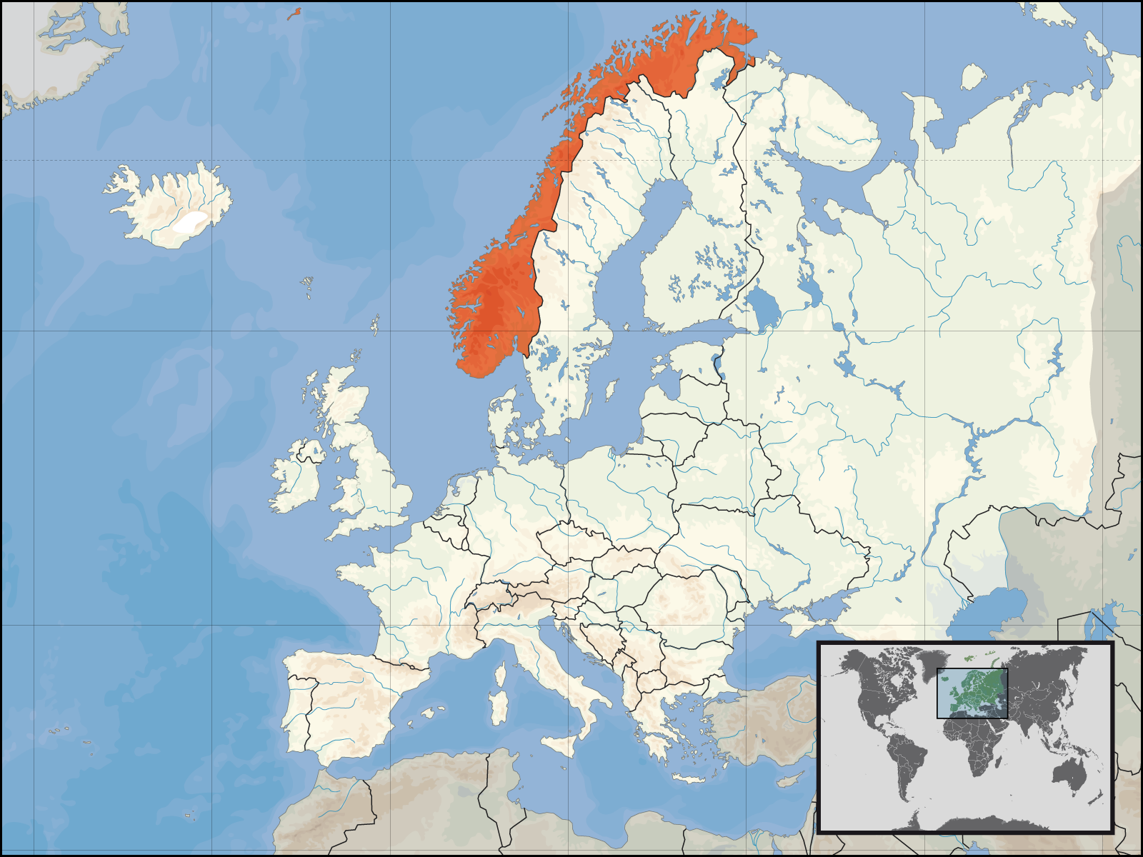 Zeměpisná poloha Norska ve