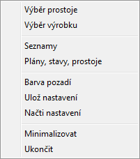 1.2. Hlavní menu aplikace Seznamy Výběr prostoje Zobrazí se panel s tlačítky jednotlivých prostojů. Každé tlačítko má rámeček barvy, které byla vybrána v definicích prostojů.