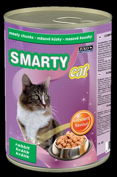 SMARTY CAT Kompletní konzervované krmivo pro kočky K O M P L E T N Í K R M I V O P R O K O Č K Y K O U S K Y V E Š Ť Á V Ě Složení : maso a vedlejší výrobky živočišného původu (min.
