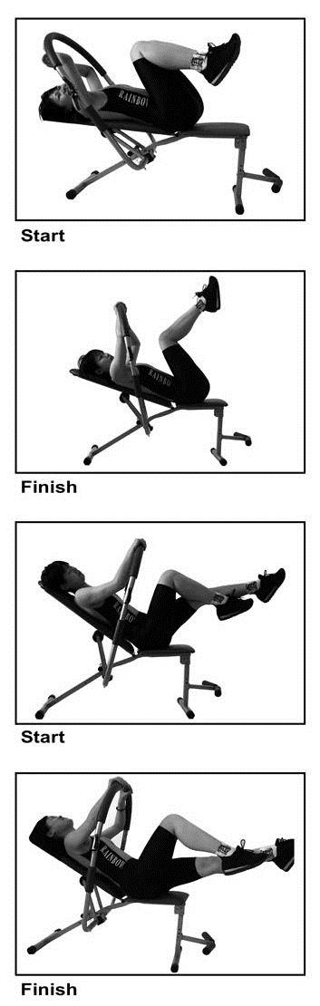 EN 4 - DOUBLE ABDOMINAL CRUNCH Position youerself on the machine with your legs in a bent position as shown in photo. Restling your head on the pad and your hands gently on the handles.