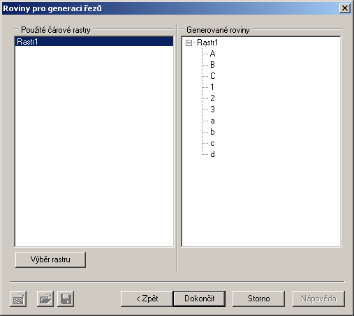 3. Dialog Roviny pro generaci řezů Pokud je zadáno více rastrů lze zvolit pouze některý a to tlačítkem [Výběr rastru] v tomto dialogu.