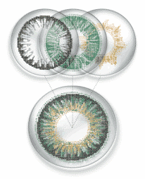 Obr. 9: Systém tří vrstev. Zdroj: <http://www.colormecontacts.com/articles/27-acuvue2-freshlook.htm> Obr. 10: Tónovací kontaktní čočky Zdroj: <http://www.cocky-kontaktni.