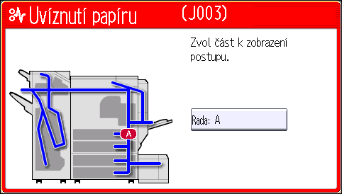 Odstraňování uvízlého papíru Uvnitř finišeru nebo uvnitř předního krytu jsou nálepky nebo plastové fólie s vysvětlením, jak odstranit uvízlý papír.
