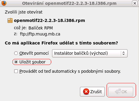 2. Integrita balíčku stáhněte balíček a ověřte jeho integritu balíčku openmotif 2.1. Otevřete prohlížeč firefox, zadejte adresu http://rpm.pbone.net/index.