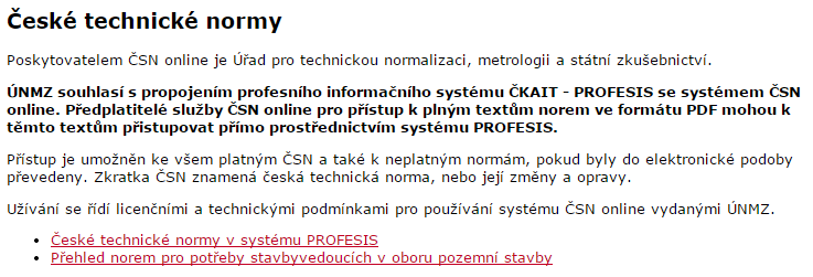 České technické normy - České technické normy v systému PROFESIS