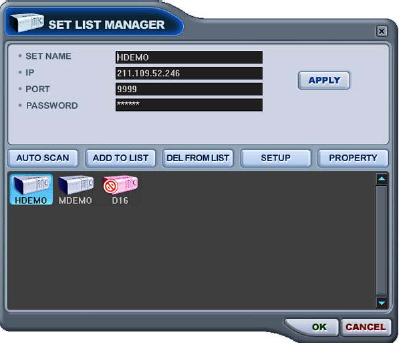 OVLÁDÁNÍ DVR 1. Set List Manager Set List Manager slouží převážně k přidávání a odebírání DVR do CMS. Kliknutím na tlačítko spustíme Set List Manager.