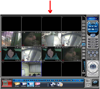 2 Přidání kamer jednotlivě 1) Klikneme na vybrané DVR v poli DVR, virtuální DVR je připojeno 2) Po zobrazení kamer přetáhneme vybranou kameru do požadovaného kanálu