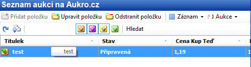 Seznam aukcí v manažeru Po vybrání kategorie se objeví potvrzující dialog o úspěšném připravení aukce s dotazem, zda chcete ihned přejít do agendy Aukcí.