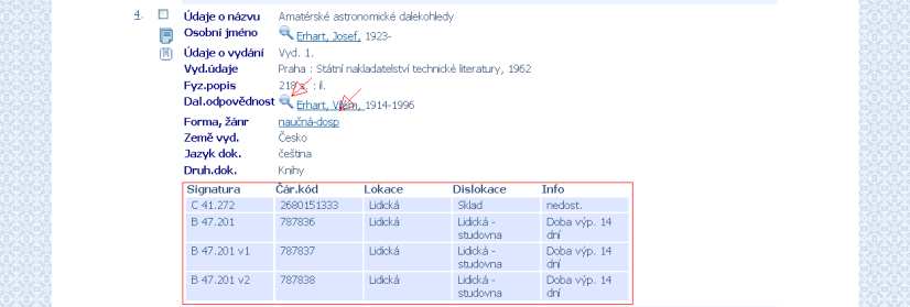 Podorbný ZF může obsahovat informace, které jsou podtržené (klikatelné) nebo je u nich zobrazena lupa. Podtržení - (např. autor, MDT, klíč.slovo.