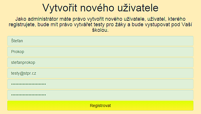 2.2.2. Profil a registrace 17. Přihlašovací formulář Po úspěšném přihlášení se admin přesměruje na profil, kde se nachází formulář pro registraci uživatele.