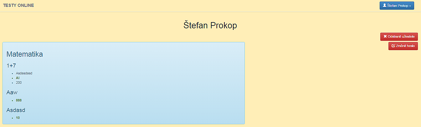 19. Menu Na této stránce se adminovi zobrazí základní informace o uživatelích, které vytvořil.