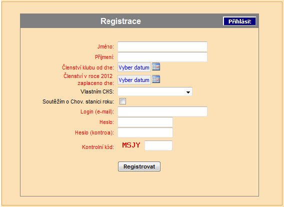 Obr 2: Registrace uživatele.