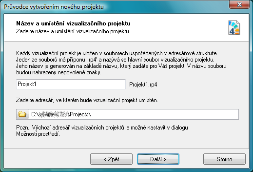 6 Vytvoření nového projektu V Průvodci vytvořením nového proj ektu zadejte Název proj ektu (v našem případě OPC).