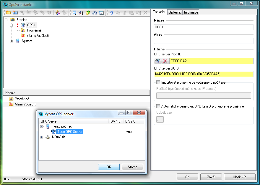 8 Vytvoření stanice typu OPC 2.2 Vytvoření stanice typu OPC Pomocí příkazu Správci > Správce stanic otevřete Správce stanic.