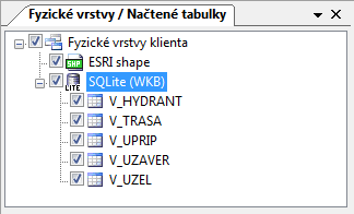 Potvrdíme tlačítkem OK a v Datových zdrojích vidíme okamžitě další změnu v tom, že se nám objevila další větev tentokrát SQLite (WKB) opět s pěti uzly. 4.