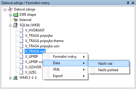 Marushka bude několik okamžiků pracovat za nás a zobrazí všechny prvky, které jsou uloženy ve formální vrstvě V_TRASA rad.