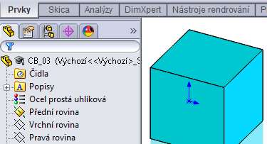 Úprava souboru CB_03 na úrovni součásti sestavy změny v dílu a výkresu : Výrobní podklady dílu CB_03